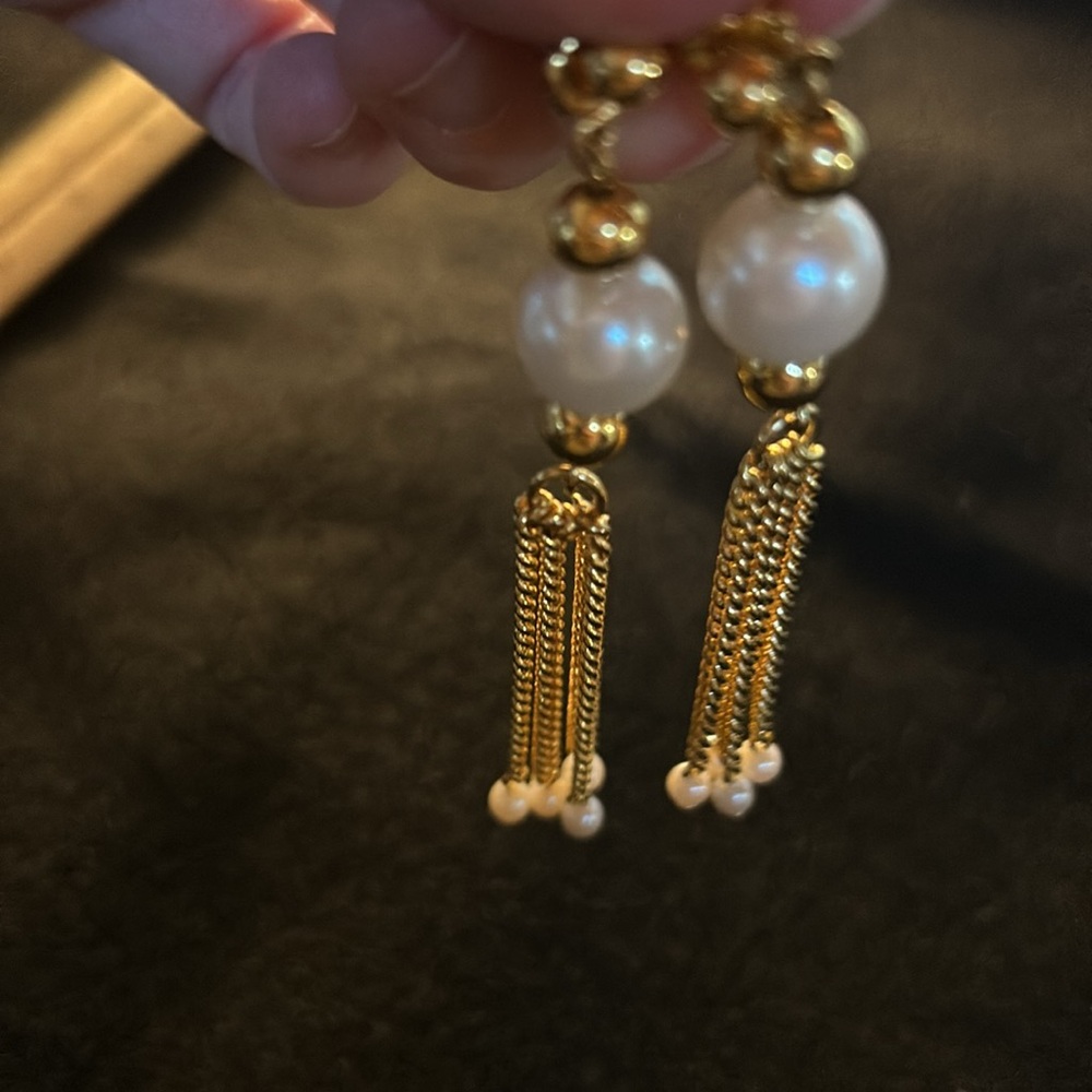 Faux Pearl and gold tone earrings for pierced ears